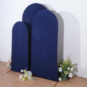 Arch Covers |   Set of 3 Matte Navy Blue Spandex Fitted Chiara Backdrop Stand Covers For Round Top Wedding Arch – 5ft, 6ft, 7ft Arch Covers Arch Covers