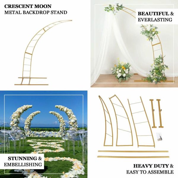 Arches & Arbors |   8ft Gold Metal Half Crescent Moon Wedding Arbor Frame, Curved Design Arch Flower Balloon Stand Arches & Arbors Arches & Arbors