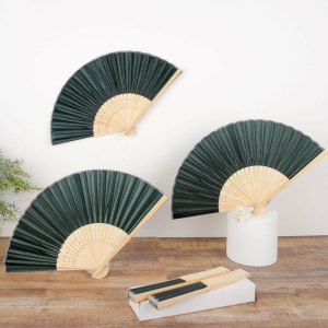 Decoration Kit |   5 Pack Hunter Emerald Green Asian Silk Folding Fans Party Favors, Oriental Folding Fan Favors Decoration Kit Decoration Kit