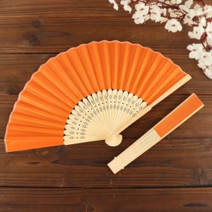 Decoration Kit |   5 Pack Orange Asian Silk Folding Fans Party Favors, Oriental Folding Fan Favors Decoration Kit Decoration Kit