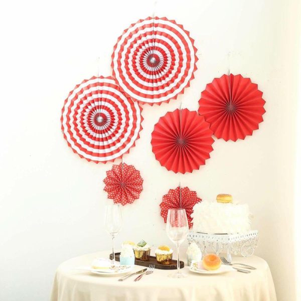 Decoration Kit |   Set of 6 Red Hanging Paper Fan Decorations, Pinwheel Wall Backdrop Party Kit – 8″, 12″, 16″ Decoration Kit Decoration Kit