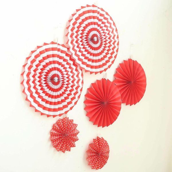 Decoration Kit |   Set of 6 Red Hanging Paper Fan Decorations, Pinwheel Wall Backdrop Party Kit – 8″, 12″, 16″ Decoration Kit Decoration Kit