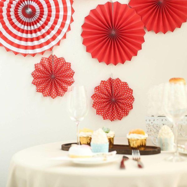 Decoration Kit |   Set of 6 Red Hanging Paper Fan Decorations, Pinwheel Wall Backdrop Party Kit – 8″, 12″, 16″ Decoration Kit Decoration Kit