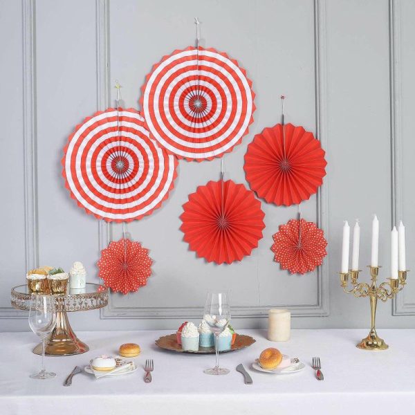 Decoration Kit |   Set of 6 Red Hanging Paper Fan Decorations, Pinwheel Wall Backdrop Party Kit – 8″, 12″, 16″ Decoration Kit Decoration Kit