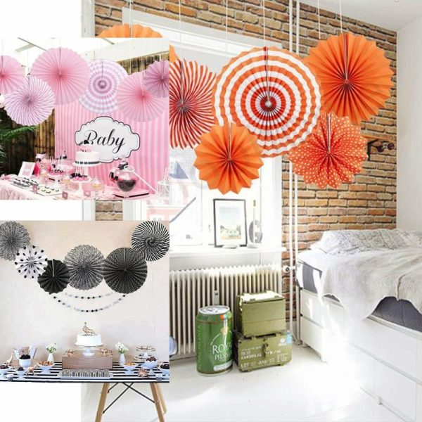 Decoration Kit |   Set of 6 Red Hanging Paper Fan Decorations, Pinwheel Wall Backdrop Party Kit – 8″, 12″, 16″ Decoration Kit Decoration Kit