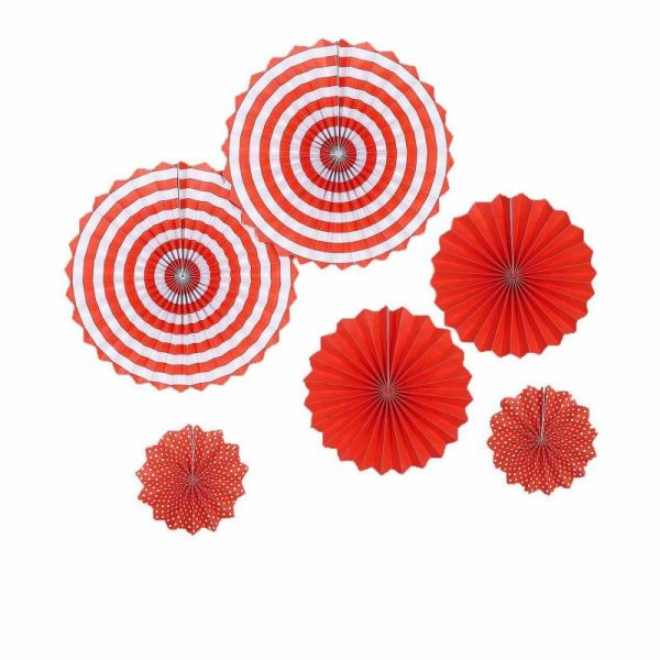 Decoration Kit |   Set of 6 Red Hanging Paper Fan Decorations, Pinwheel Wall Backdrop Party Kit – 8″, 12″, 16″ Decoration Kit Decoration Kit