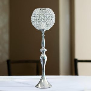 Floor Vase & Candelabra |   30″ Silver Metal Acrylic Crystal Goblet Candle Holder, Flower Ball Stand Event Props Floor Vase & Candelabra