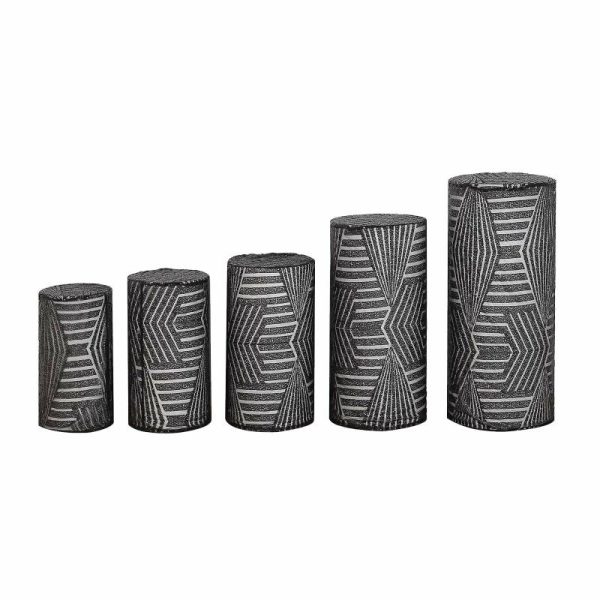 Pedestal Prop Covers |   Set of 5 Black Sequin Mesh Cylinder Pedestal Pillar Prop Covers with Geometric Pattern Embroidery, Sparkly Sheer Tulle Display Box Stand Covers Event Props Black