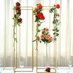 Props, Columns & Pedestals |   2 Pack 48″ Rectangular Gold Metal Wedding Flower Stand, Geometric Column Frame Centerpiece Event Props Gold