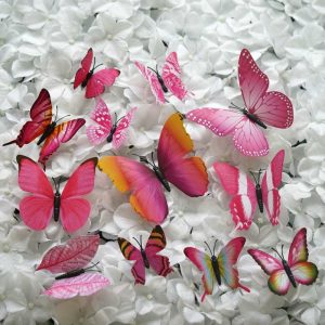 Table Scatters |   12 Pack 3D Butterfly Wall Decals, DIY Stickers Decor – Pink Collection Party Balloons & Supplies Butterfly Collection