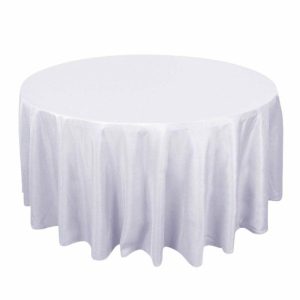 Commercial Grade Table Linens |   120″ White Seamless Premium Polyester Round Tablecloth – 220GSM for 5 Foot Table With Floor-Length Drop Commercial Grade Table Linens Commercial Grade Table Linens