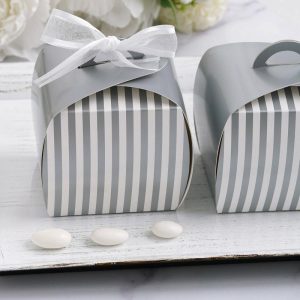 Favor Bags & Boxes |   10 Pack 3.5″ Silver White Striped Cupcake Candy Treat Gift Boxes – Clearance SALE Favor Bags & Boxes Favor Bags & Boxes