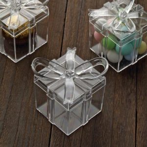 Favor Bags & Boxes |   12 Pack 3″ Square Clear Bow Top Plastic Party Favor Boxes, Transparent Candy Container Gift Boxes Favor Bags & Boxes Favor Bags & Boxes