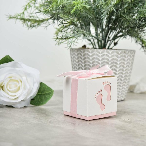 Favor Bags & Boxes |   25 Pack 2″ Pink Footprint Baby Shower Party Favor Candy Gift Boxes Favor Bags & Boxes Favor Bags & Boxes