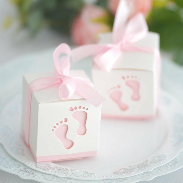 Favor Bags & Boxes |   25 Pack 2″ Pink Footprint Baby Shower Party Favor Candy Gift Boxes Favor Bags & Boxes Favor Bags & Boxes