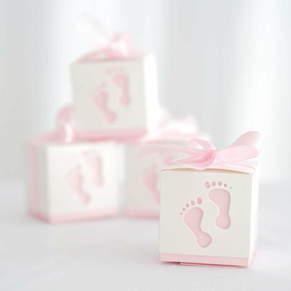 Favor Bags & Boxes |   25 Pack 2″ Pink Footprint Baby Shower Party Favor Candy Gift Boxes Favor Bags & Boxes Favor Bags & Boxes