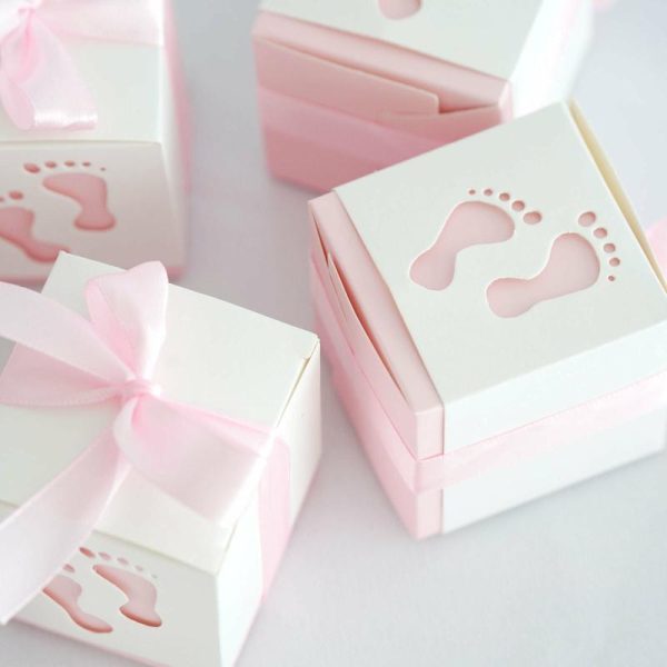 Favor Bags & Boxes |   25 Pack 2″ Pink Footprint Baby Shower Party Favor Candy Gift Boxes Favor Bags & Boxes Favor Bags & Boxes