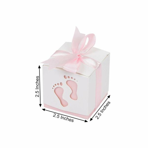 Favor Bags & Boxes |   25 Pack 2″ Pink Footprint Baby Shower Party Favor Candy Gift Boxes Favor Bags & Boxes Favor Bags & Boxes