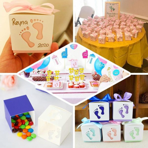 Favor Bags & Boxes |   25 Pack 2″ Pink Footprint Baby Shower Party Favor Candy Gift Boxes Favor Bags & Boxes Favor Bags & Boxes