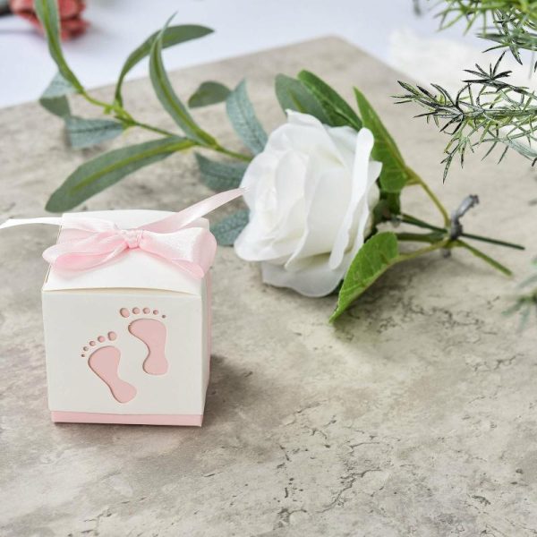 Favor Bags & Boxes |   25 Pack 2″ Pink Footprint Baby Shower Party Favor Candy Gift Boxes Favor Bags & Boxes Favor Bags & Boxes