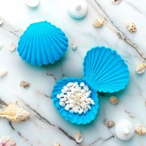 Favor Jars & Containers |   12 Pack 3.5″ Blue Seashell Treats Jewelry Beach Party Favor Boxes, Sea Shell Mini Candy Container Gift Boxes Favor Jars & Containers Blue