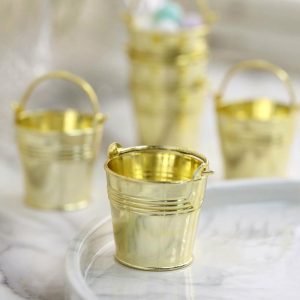 Favor Jars & Containers |   12 Pack 6″ Gold Mini Planter Treat Party Favor Boxes, Small Pail Bucket Candy Container Gift Boxes Favor Jars & Containers Favor Jars & Containers