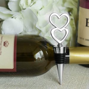 Favors & Gifts |   5″ Silver Metal Double Heart Wine Bottle Stopper, Party Favor, Wedding Favor With Velvet Gift Box Favors & Gifts Favors & Gifts