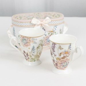 Favors & Gifts |   Blush Floral Design Bridal Shower Gift Set, 2 Pack Porcelain Tea Cups With Matching Keepsake Gift Box and Satin Ribbon Handle Favors & Gifts Favors & Gifts