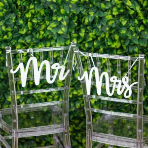 Wedding Accessories |   Set of 2 White Wood Mr and Mrs Chair Signs, Calligraphy Wall Hanging Decor, Wedding Photo Booth Props – 12″x6″ Party Favors Wedding Accessories