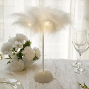 Decorative Lights |   15″ White Feather LED Table Lamp Wedding Centerpiece, Battery Operated Cordless Desk Light Decorative Lights Decorative Lights