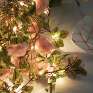 Decorative Lights |   7ft 20 LED Blush Silk Rose Flower Garland Vine String Lights, Warm White Battery Operated Decorative Lights Decorative Lights