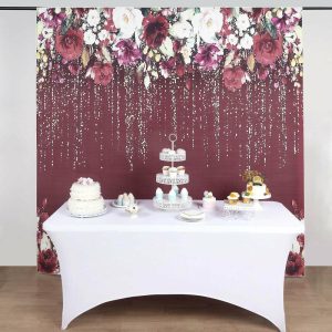 Professional Stage Lighting |   8ftx8ft Sparkly Burgundy Rose Floral Print Vinyl Photography Backdrop LED Lightings Burgundy