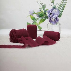 Ribbons |   2 Pack 6yd Burgundy Silk-Like Chiffon Linen Ribbon Roll For Bouquets, Wedding Invitations Gift Wrapping Fabric Bolt & Trims Burgundy