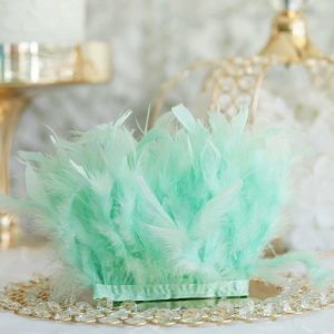 Trims & Diamond Rolls |   39″ Mint Real Turkey Feather Fringe Trim With Satin Ribbon Tape Fabric Bolt & Trims Trims & Diamond Rolls