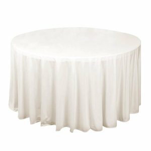 Commercial Grade Table Linens |   120″ Ivory Premium Scuba Wrinkle Free Round Tablecloth, Seamless Scuba Polyester Tablecloth for 5 Foot Table With Floor-Length Drop Commercial Grade Table Linens Commercial Grade Table Linens