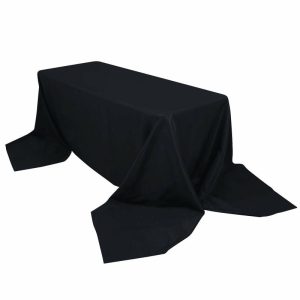 Commercial Grade Table Linens |   90″x156″ Black Seamless Premium Polyester Tablecloth – 220GSM for 8 Foot Table With Floor-Length Drop Commercial Grade Table Linens Black