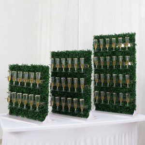 Display Racks & Pillars |   Set of 3 Green Boxwood Wine Glass Stemware Rack, Tiered Champagne Display Stand – 24″,33″,42″ Display Racks & Pillars Display Racks & Pillars