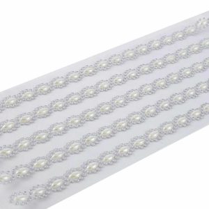 Trims & Diamond Rolls |   5 Strips Stick on Rhinestone Gems Oval Self Adhesive Diamond Rhinestone Stickers Silver Fabric Bolt & Trims Silver